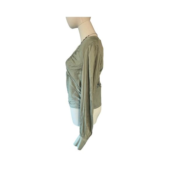 Anthropologie Backless Mint Green Ruched Blouse Women's Size M Elegant Satin Top - Picture 10 of 13
